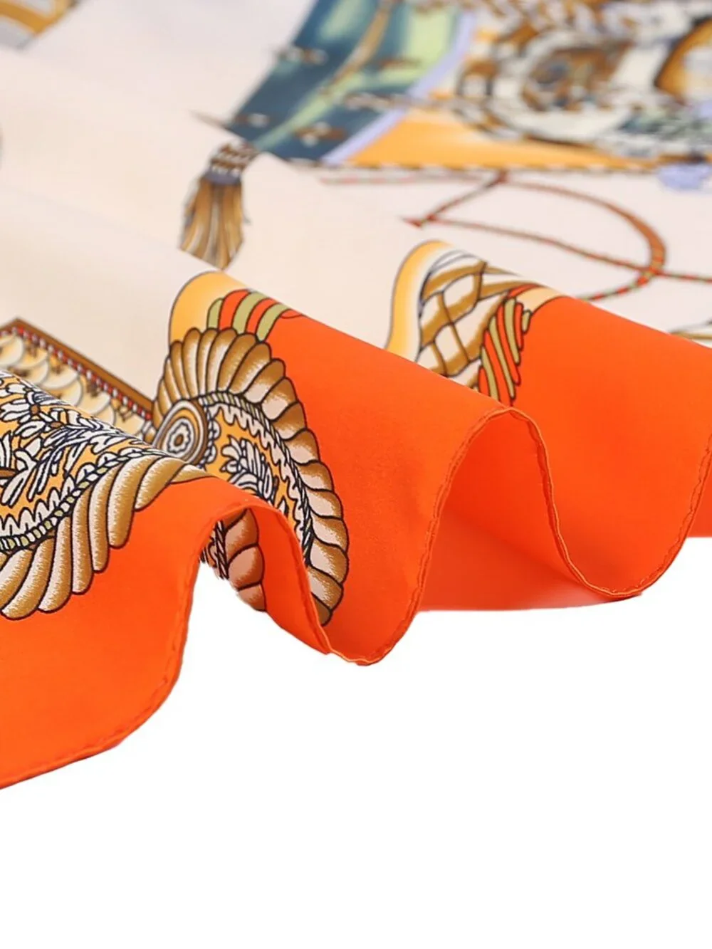 100% Silk Scarves, Extra-Large and XX-Large，Royal Drums, Orange